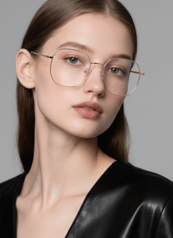 08020 Modern Hexagonal Silver Titanium Eyeglasses