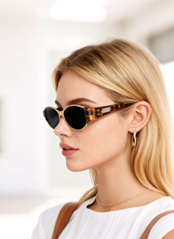 12014 Metal Frame Tortoiseshell Cat-Eye Sunglasses