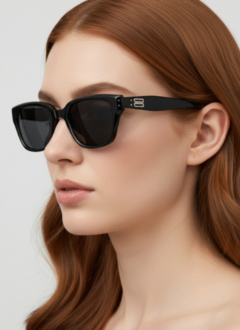 NADA Sleek Rectangle Cateye Sunglasses - Black Retro Style