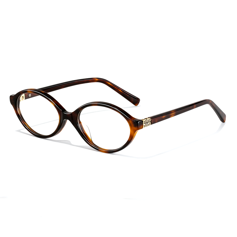 2408 Chic Oval Eyeglasses Frame - Gold Logo Detail - Image 3