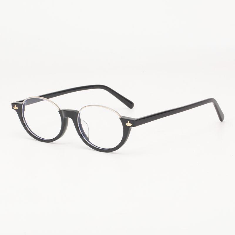 2254 Classic Half-Rim Round Acetate Frame Blue Light Blocking Glasses - Browline Style - Image 2