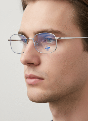 6205 Ultra-Lightweight Rectangular Silver Blue Light Blocking Glasses - Unisex Titanium Frame