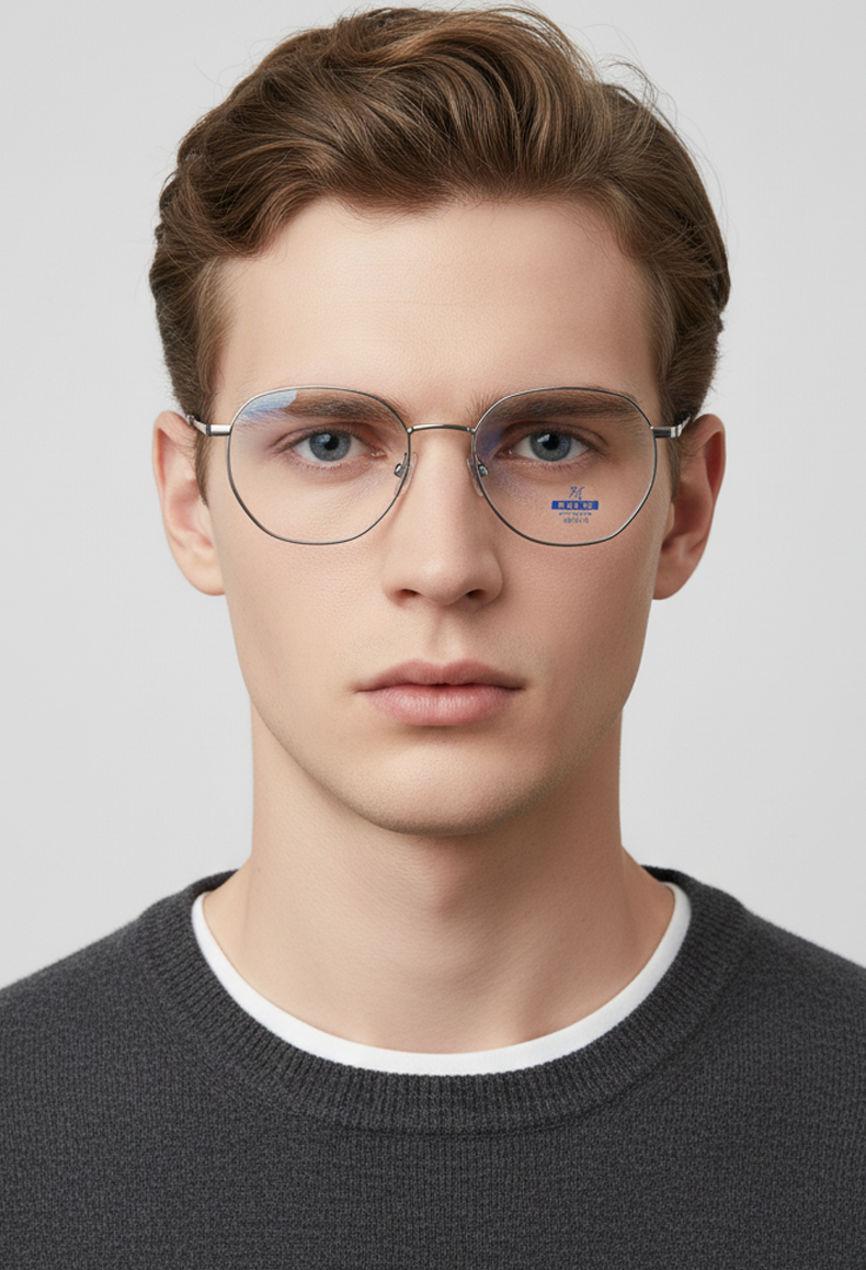 20110 Chic Geometric Hexagonal Anti-Blue Light Eyeglasses - Slim Titanium Frame