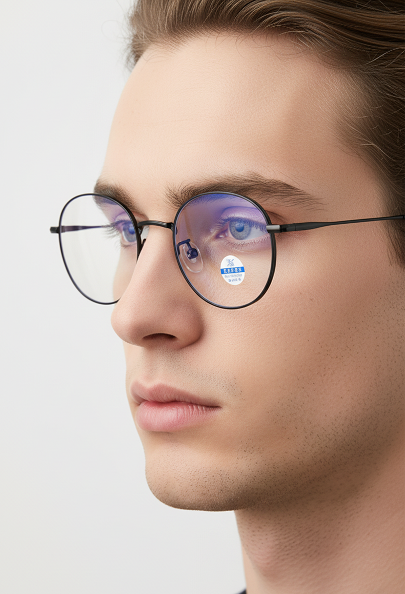 30821 Classic Round Titanium Anti-Blue Light Eyeglasses - Retro Minimalist Frame