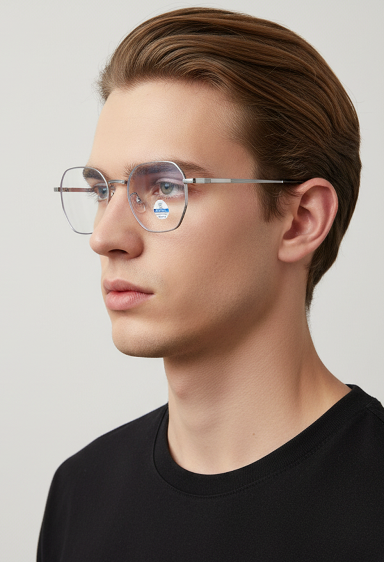 30837 Premium Hexagonal Titanium Eyeglasses - Anti-Blue Light Frames