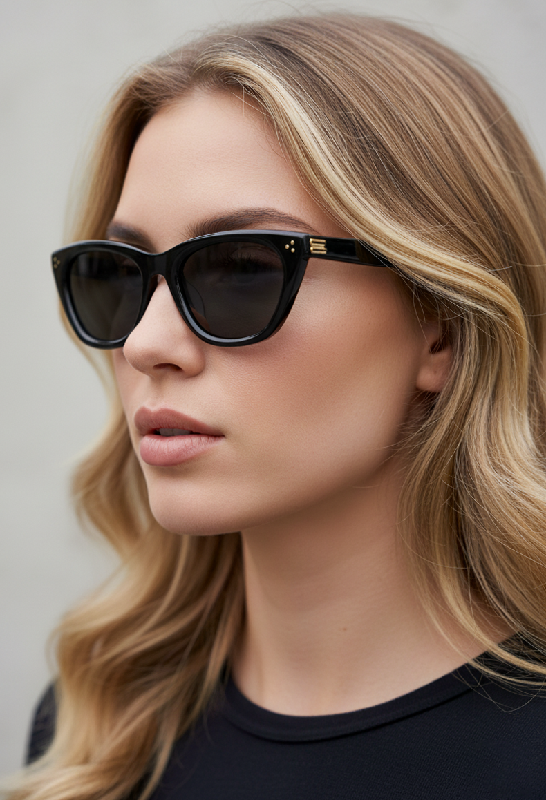 2134 Vintage Cat-Eye Black Acetate Sunglasses UV400 Protection - Chic & Slim Frame