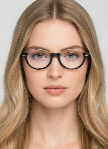 2254 Classic Half-Rim Round Acetate Frame Blue Light Blocking Glasses - Browline Style