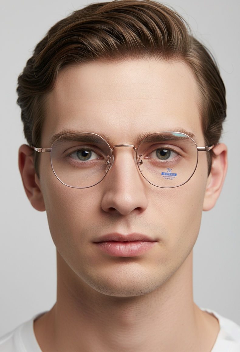 30868 Geometric Round Blue Light Blocking Glasses - Ultra-Light TitaniumFrame