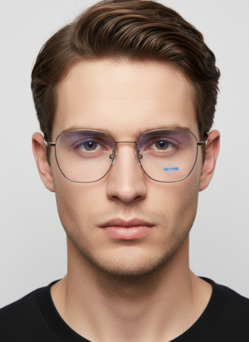 30875 Geometric Square Titanium Blue Light Blocking Glasses - Unisex & Ultra-Light