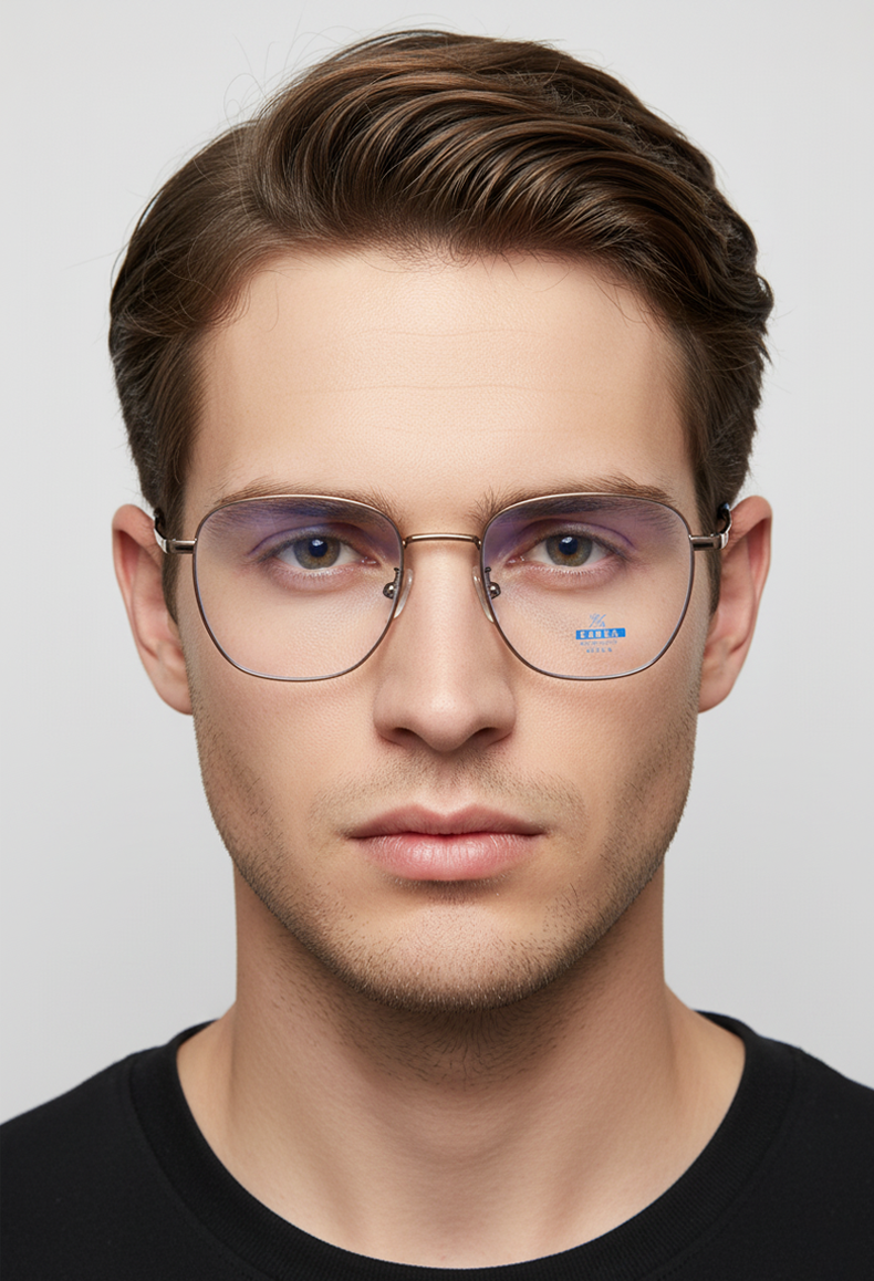 30875 Geometric Square Titanium Blue Light Blocking Glasses - Unisex & Ultra-Light