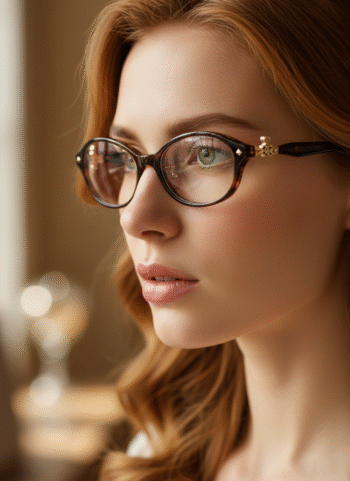 2124 Luxury Oval Eyeglasses with Gold-Tone Cross Temple Accents