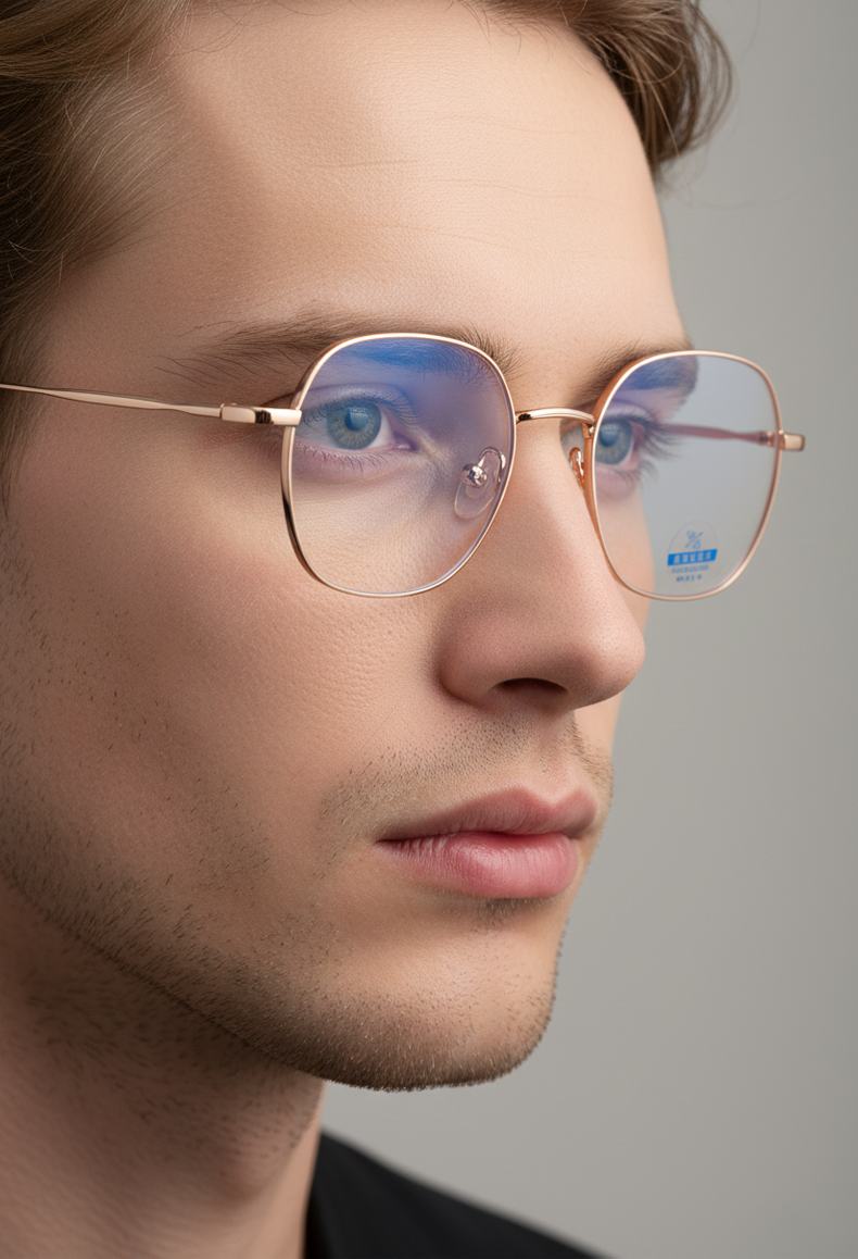 30878 Trendy Hexagonal Blue Light Blocking Glasses - Ultra-Thin Titanium Frame