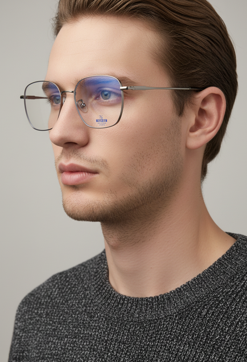 31083 Geometric Black Titanium Blue Light Blocking Glasses - Ultra-Light & Modern