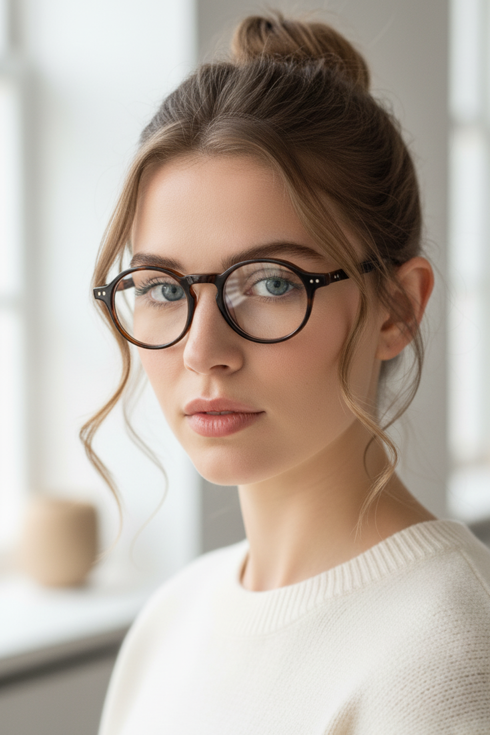 BCNN029 Classic Bold Round Acetate Glasses - Black Retro Style Reading/Computer Frames