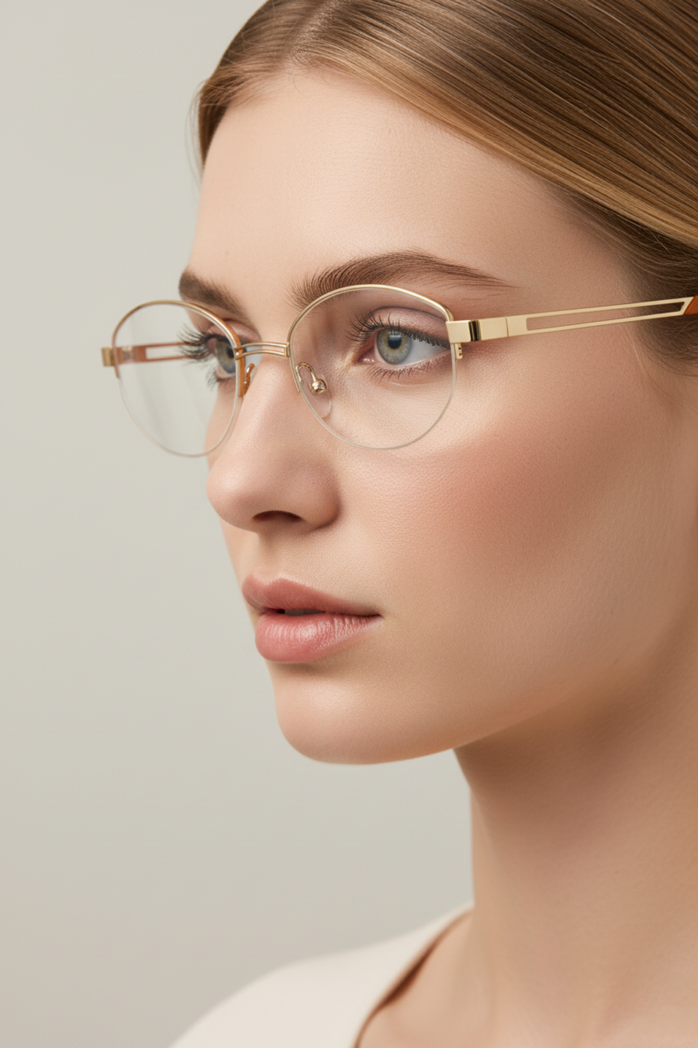 202406 Modern Half-Rim Oval Eyeglasses | Split-Temple Design for Men & Women