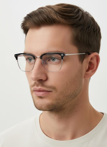 8039 Retro Clubmaster Half-Rim Optical Frames with Metal Accent