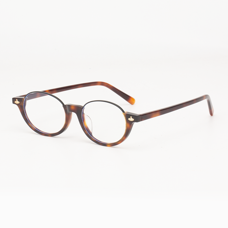 2254 Classic Half-Rim Round Acetate Frame Blue Light Blocking Glasses - Browline Style - Image 3