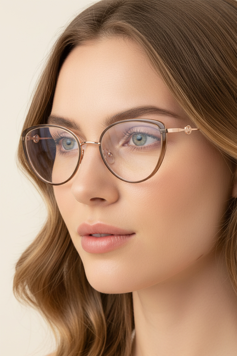 23112 Elegant Women's Cat-Eye Eyeglasses - Stylish Metal Temples