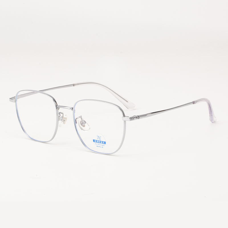 30875 Geometric Square Titanium Blue Light Blocking Glasses - Unisex & Ultra-Light - Image 3