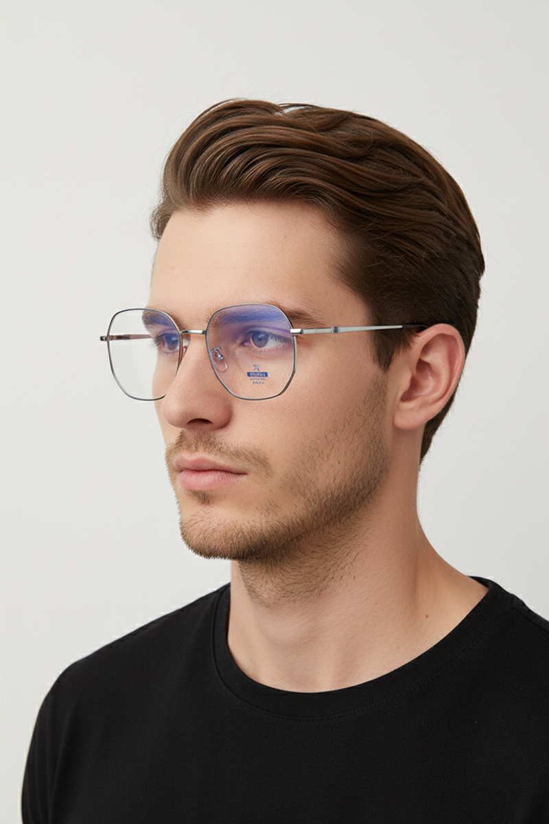 92443 Trendy Titanium Geometric Blue Light Blocking Eyewear