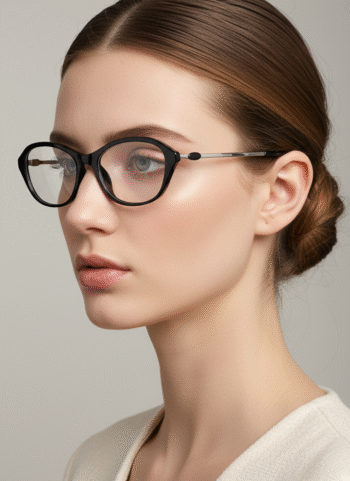 707 Elegant Cat Eye Blue Light Glasses - Black Frame with Metal Arms