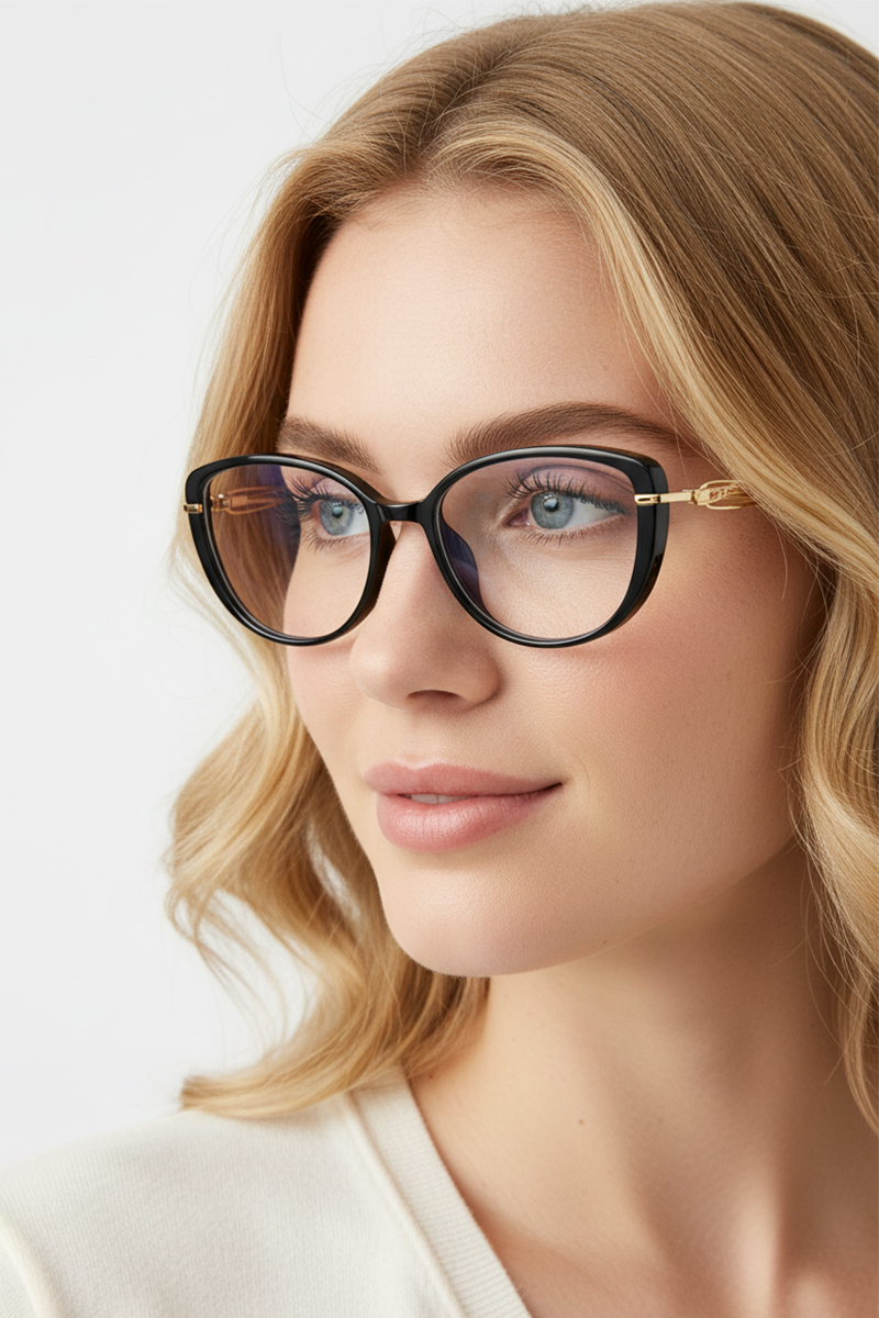 23130 Lightweight TR90 & Metal Cat-Eye Glasses - Elegant Hybrid