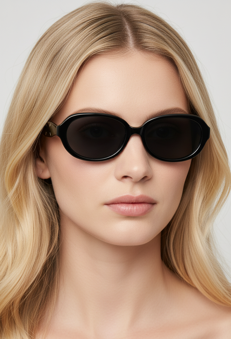 2228 Retro Oval Black Acetate Sunglasses - UV400 Protection - Unique Statement Frame