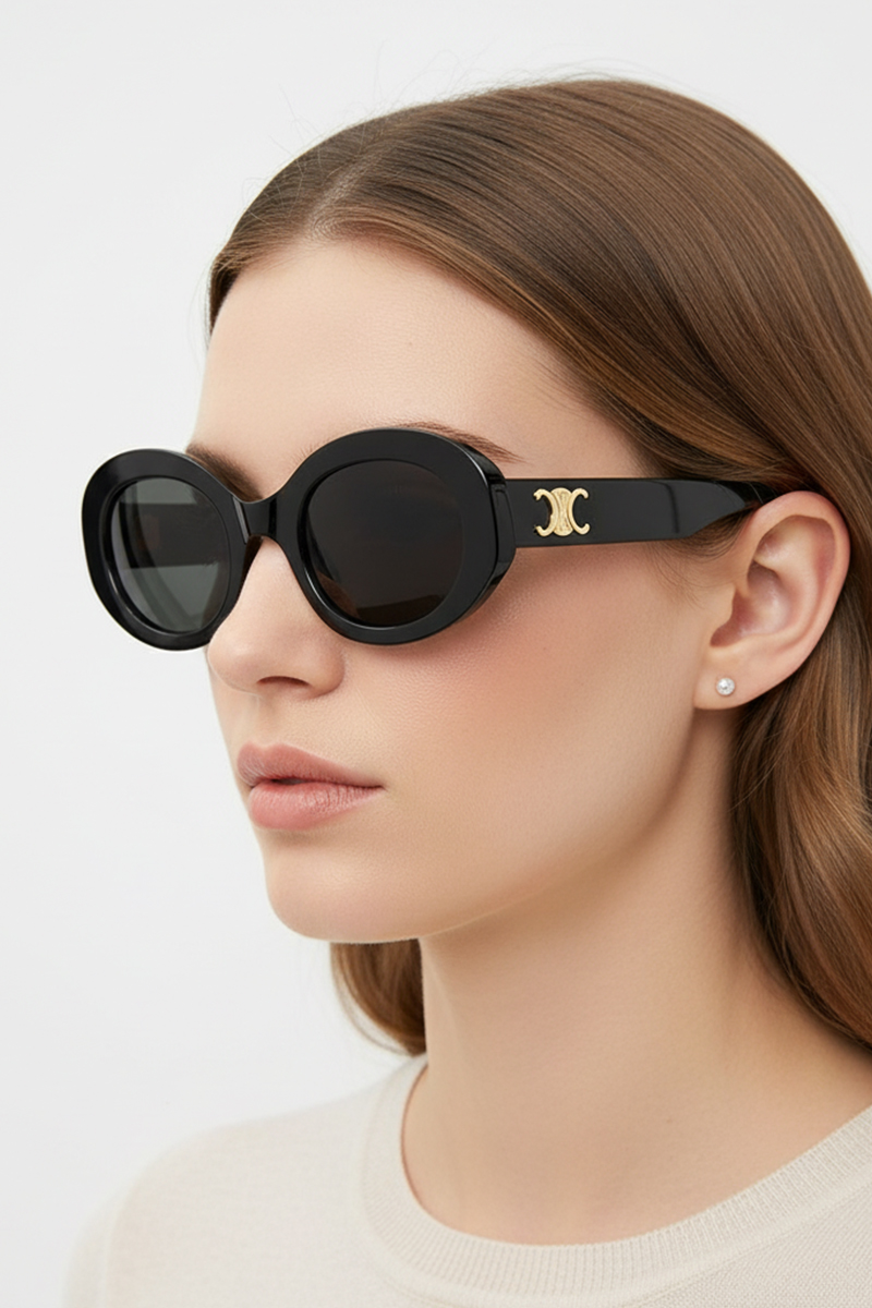 3948 Polarized TR90 Oval Sunglasses with Gold Logo Accent