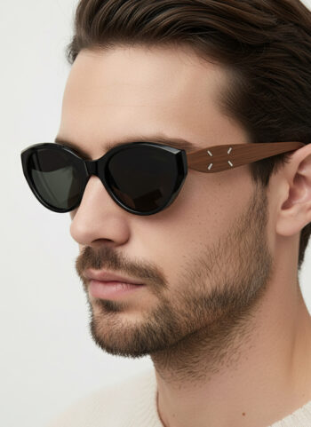 507550 Retro Cat-Eye Sunglasses with Unique Wood Grain Temple
