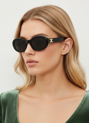 3948 Chunky Retro Oval Folding Sunglasses with Gold Logo Accent