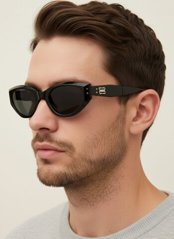 20310 Futuristic Slim Cat-Eye Folding Sunglasses with Metal Temple Detail