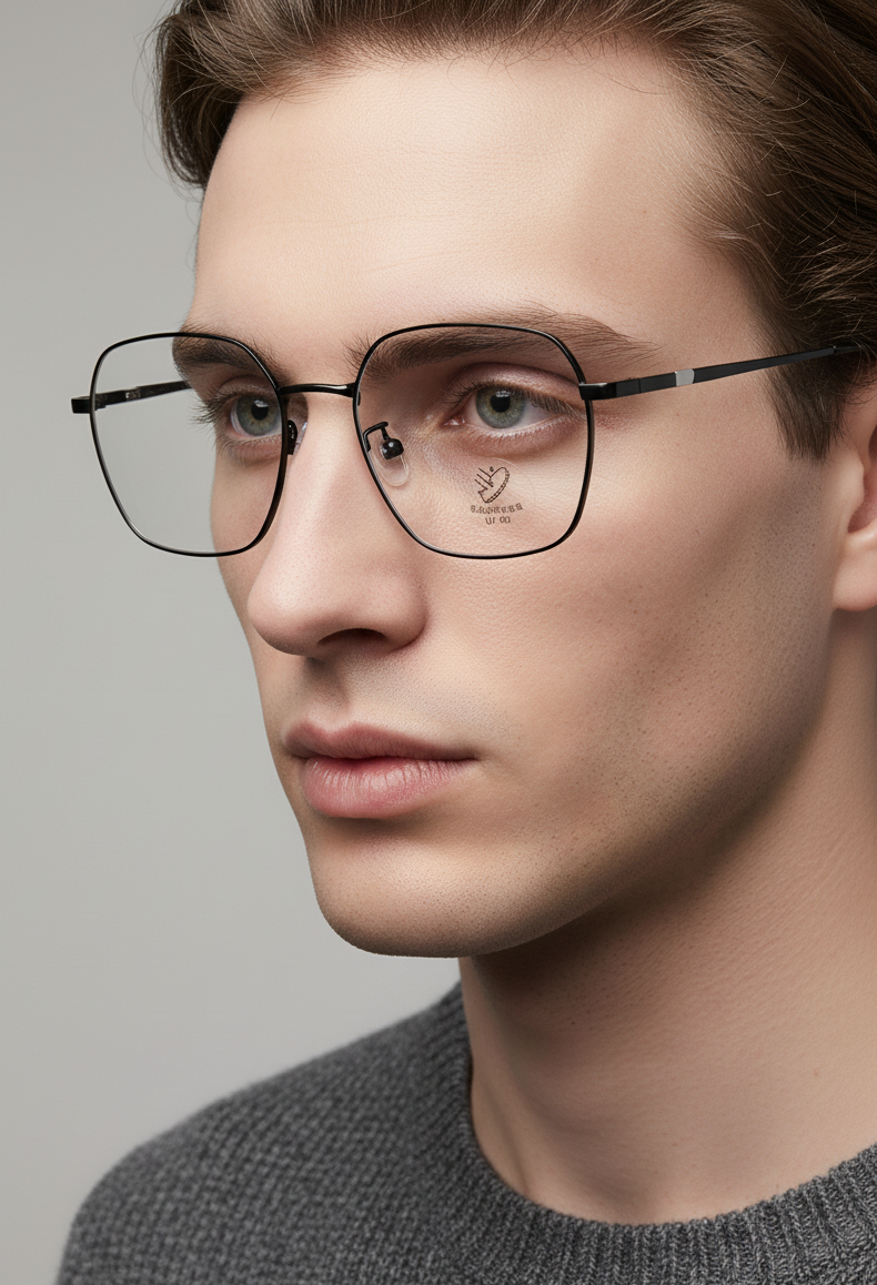 90090 Chic Geometric Metal Anti-Glare Glasses - Trendy & Light