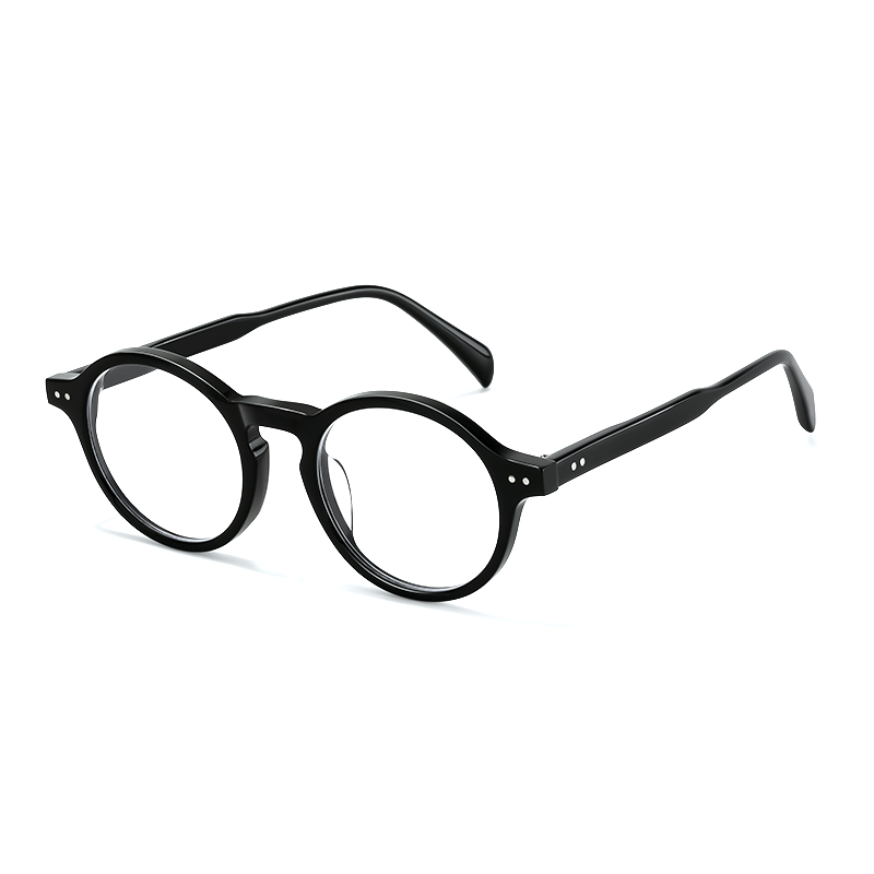 BCNN029 Classic Bold Round Acetate Glasses - Black Retro Style Reading/Computer Frames - Image 2